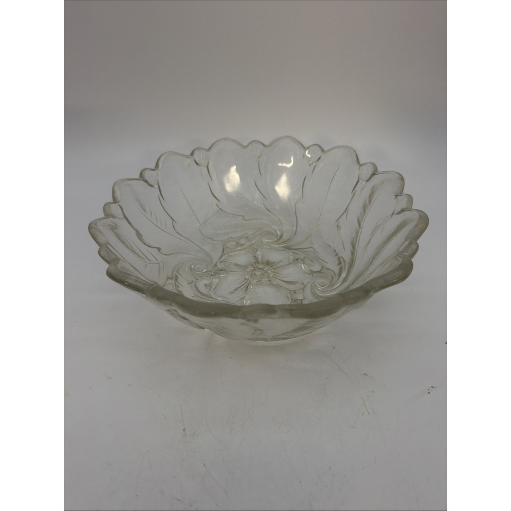 Vintage Indiana Glass 9" Wild Rose Glass Salad Serving Bowl ~ Clear